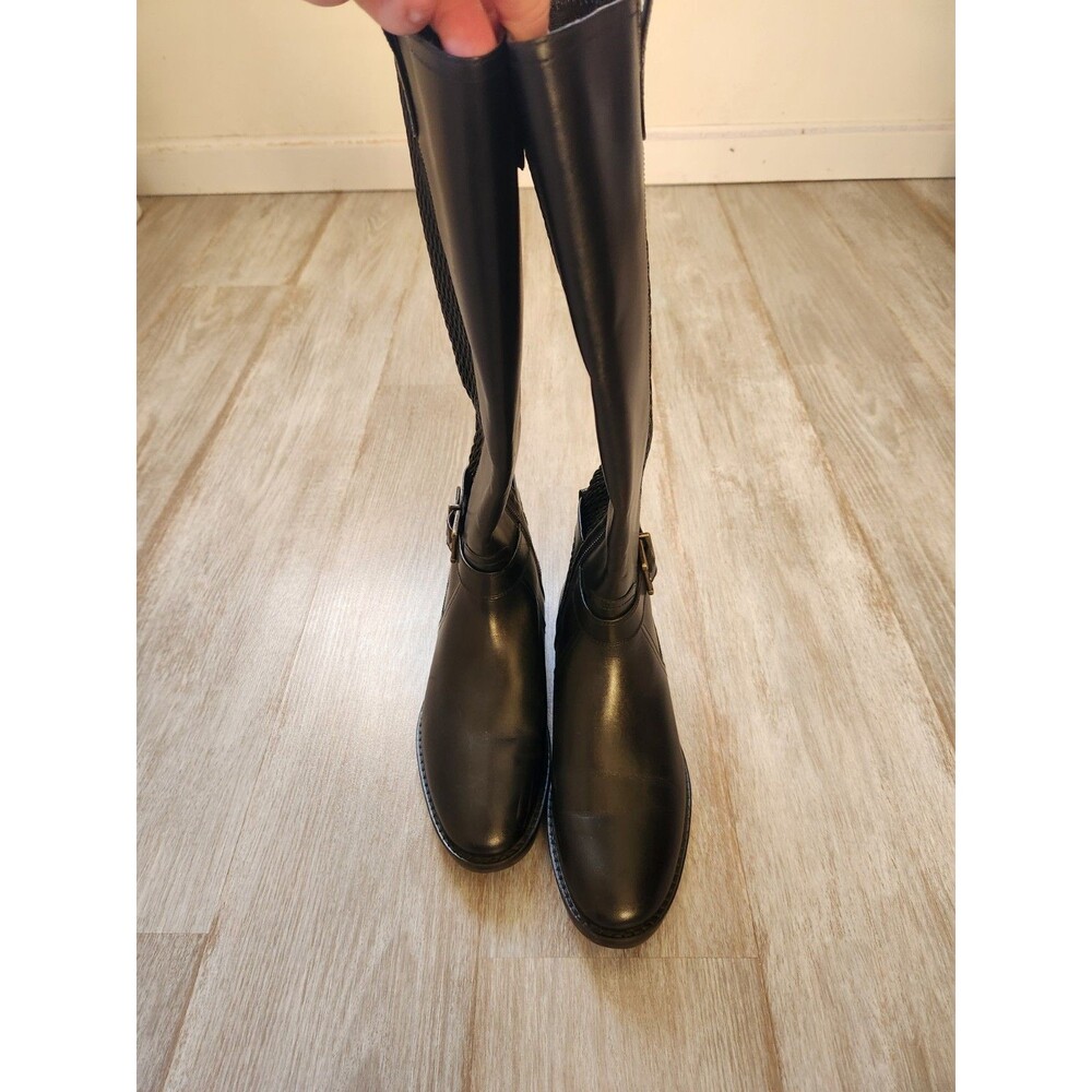 Cole Haan Chelsey Leather Black Tall Riding Boots Woven Back Buckle Detail 6B - Picture 2 of 14